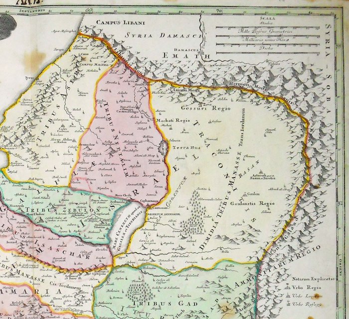 Middle east - Hellig Land Israel Palæstina; J B Homann - Iudaea seu Palaestina ob sacratissima Redemtoris vestigia hodie dicta Terra Sancta - 1707 (første udgave)