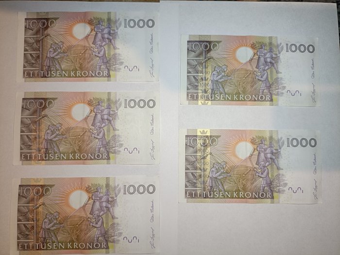 Sverige - 5 x 1000 kronor 2005 - Pick 67 - consecutive