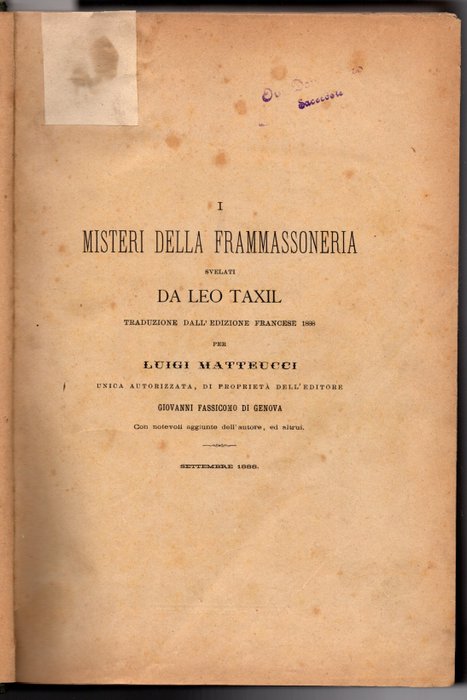 Taxil Léo - I misteri della frammassoneria svelati - 1888