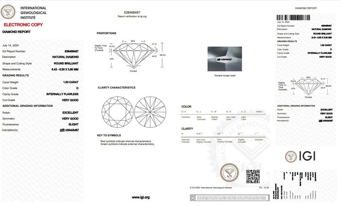 2 pcs Diamant  (Natur)  - 2.00 ct - Rund - D (farveløs) - IF - International Gemological Institute (IGI) - Topkvalitets par