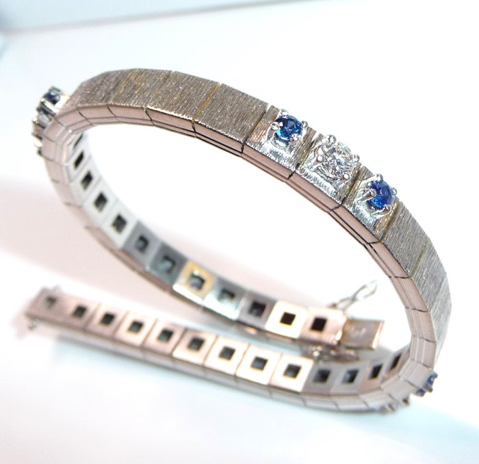 Armbånd - 18 kraat Hvidguld -  1.25ct. tw. Diamant (Natur)  - Safir - Guldsmedearbejde 25 g