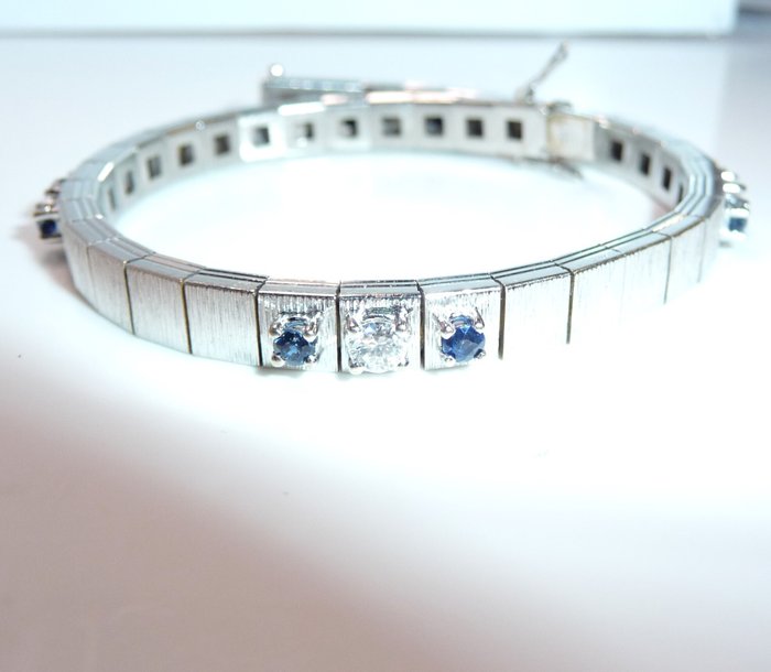 Armbånd - 18 kraat Hvidguld -  1.25ct. tw. Diamant (Natur)  - Safir - Guldsmedearbejde 25 g