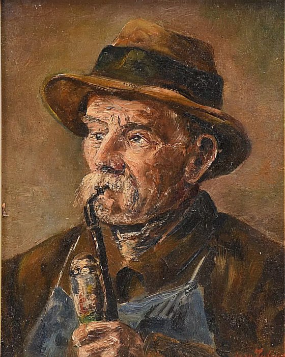 Richard Meiring (1850-1930) - The old man with pipe - NO RESERVE