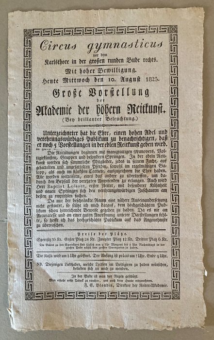 F. E. Blondin / Baptiste Loisset etc. - Circus gymnasticus - Zirkusplakat  [Circus advertising] - 1825