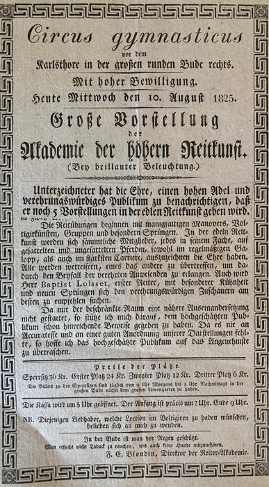 F. E. Blondin / Baptiste Loisset etc. - Circus gymnasticus - Zirkusplakat  [Circus advertising] - 1825