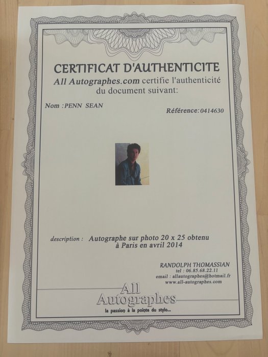 Sean Penn - Signed in Person - with Certificate - Autograph, photo