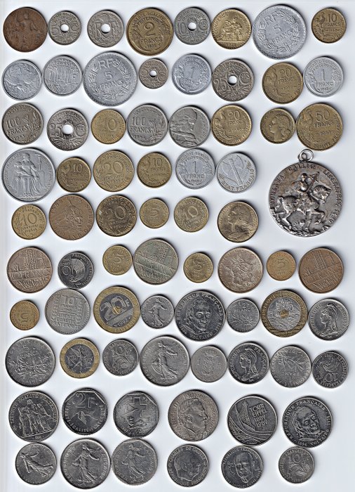 Frankrig. Mixed lot of 73 coins ND 1911-1999  (Ingen mindstepris)