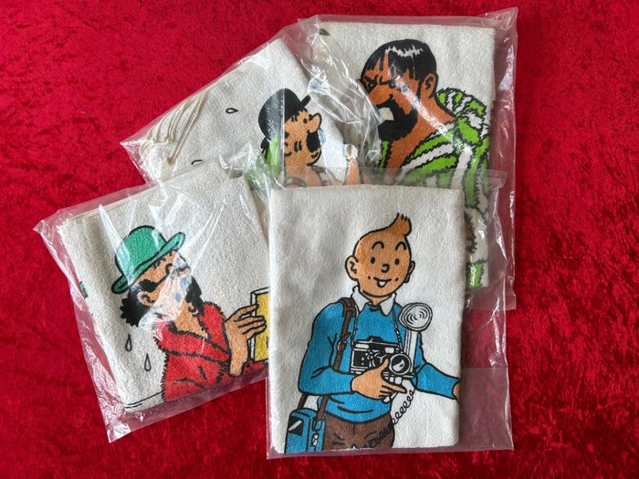 Kuifje - Tintin - Originele handdoek  Kuifje - Haddock - Jansen - professor zonnbloem (1980) - 4 Album - 1978