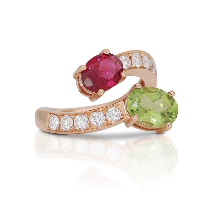 Ring - 18 kraat Rosaguld -  238ct tw Peridot - Diamant