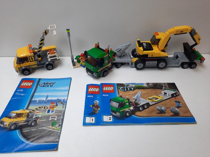 Lego - City - 3179+4203 - Reparatietruck + Graafmachinetransport