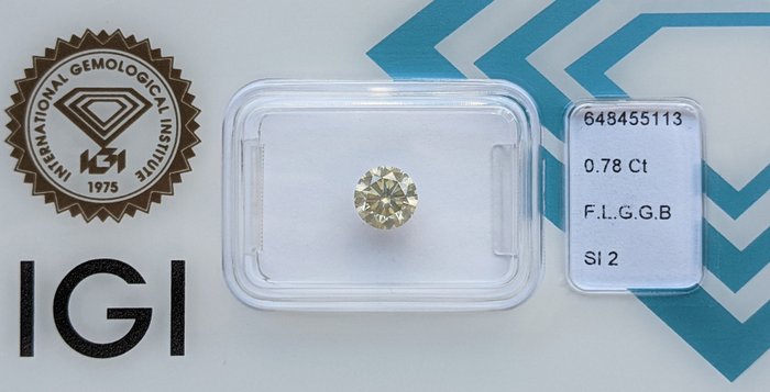 Ingen mindstepris - 1 pcs Diamant  (Naturfarvet)  - 0.78 ct - Rund - Fancy light Grålig, Grønlig Brun - SI2 - International Gemological Institute (IGI)