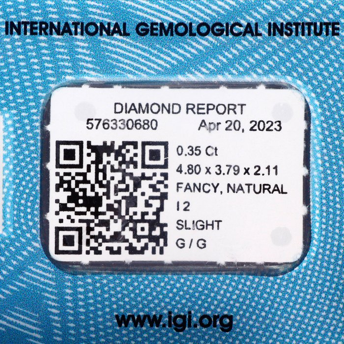 Ingen mindstepris - 1 pcs Diamant  (Natur)  - 0.35 ct - Pude - I2 - International Gemological Institute (IGI) - Naturlig Fancy Gul