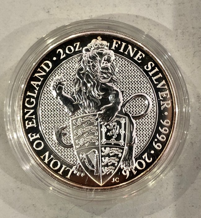 Storbritannien. 5 Pounds 2016 "Lion of England", 2 Oz (.999)  (Ingen mindstepris)