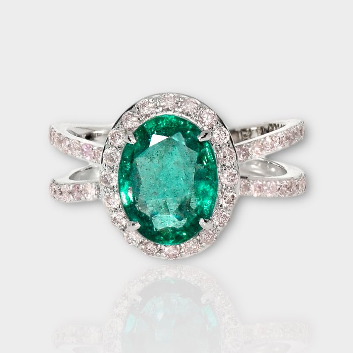 Ingen mindstepris - Ring - 18 kraat Hvidguld -  2.73ct. tw. Smaragd - Diamant - IGI 2,12 ct Intens Green