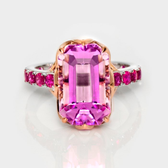 Ingen mindstepris - Ring - 14 karat Hvidguld Rosaguld -  1104ct tw Kunzit - Rubin - IGI 1013 ct Intense Pink