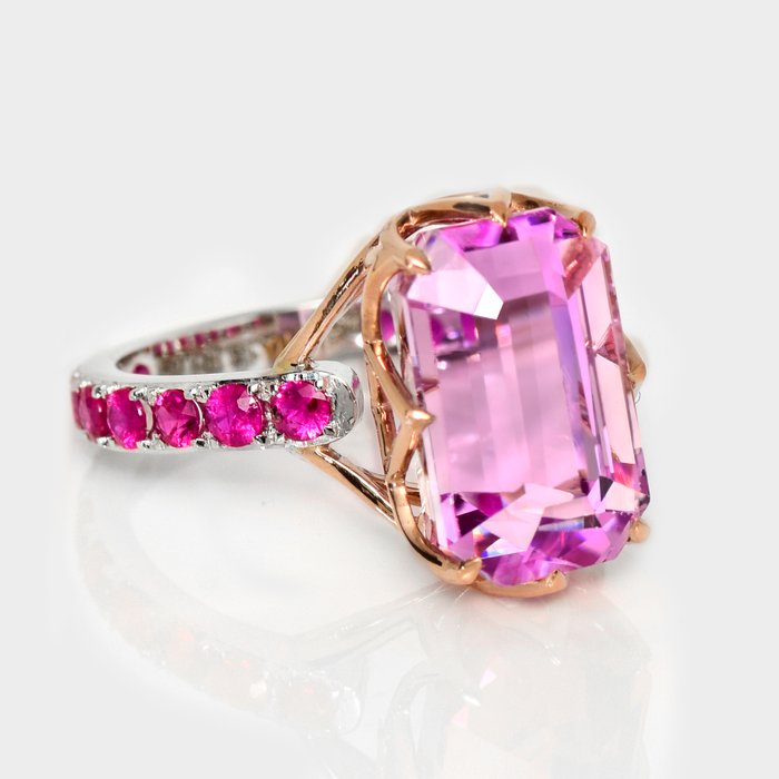 Ingen mindstepris - Ring - 14 karat Hvidguld Rosaguld -  1104ct tw Kunzit - Rubin - IGI 1013 ct Intense Pink