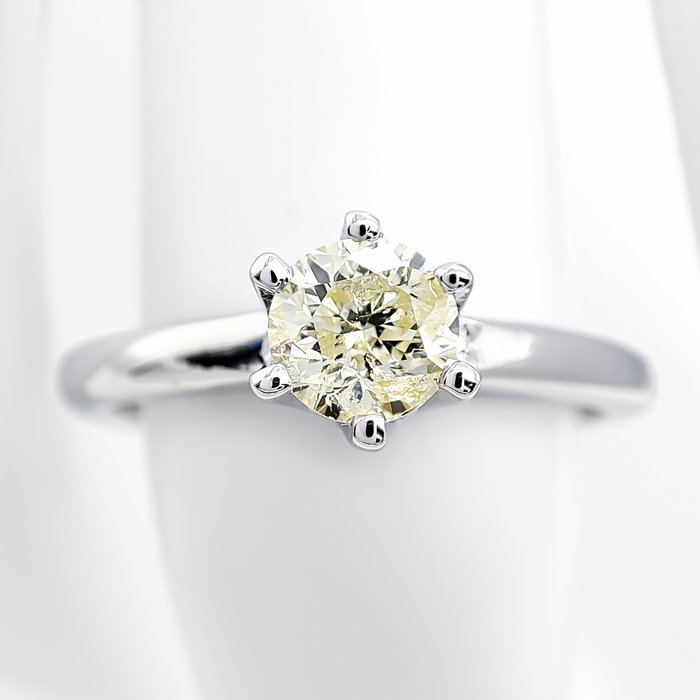 Ring - 14 karat Hvidguld -  0.53ct. tw. Gul Diamant (Naturfarvet)