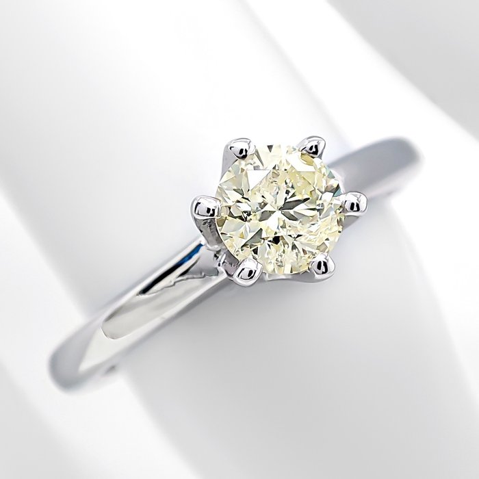 Ring - 14 karat Hvidguld -  0.53ct. tw. Gul Diamant (Naturfarvet)