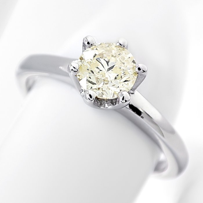 Ring - 14 karat Hvidguld -  0.53ct. tw. Gul Diamant (Naturfarvet)