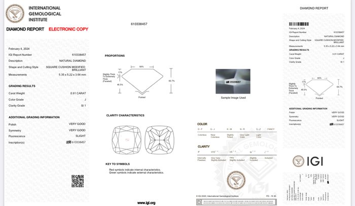 1 pcs Diamant  (Natur)  - 091 ct - Pude - J - SI1 - International Gemological Institute (IGI)