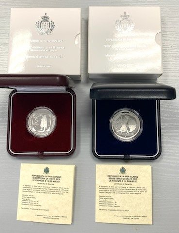 San Marino. 5 Euro / 10 Euro 2012 "Vespucci" + "Sassu" (2 stuks)  Proof  (Ingen mindstepris)