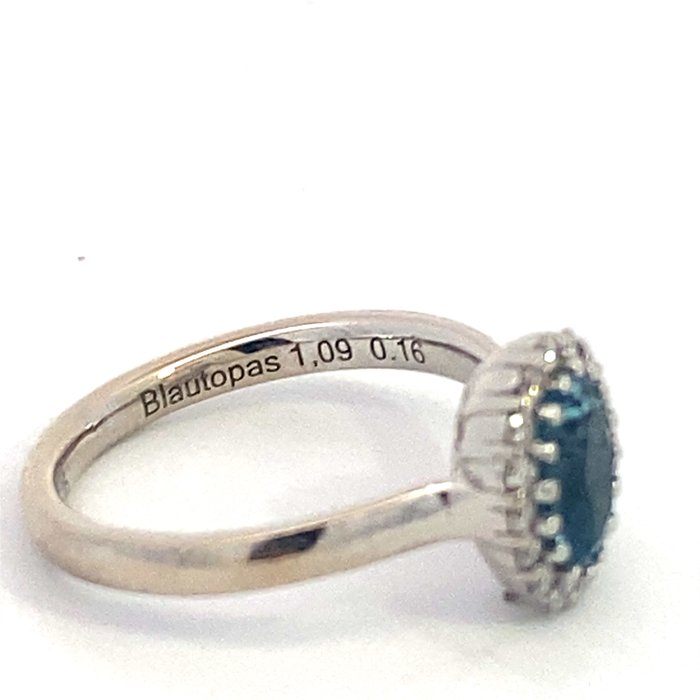 Ring - 14 karat Hvidguld Topas - Diamant