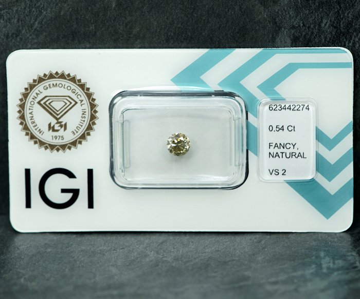 1 pcs Diamant  (Naturfarvet)  - 0.54 ct - Fancy light Grålig Gul - VS2 - International Gemological Institute (IGI)