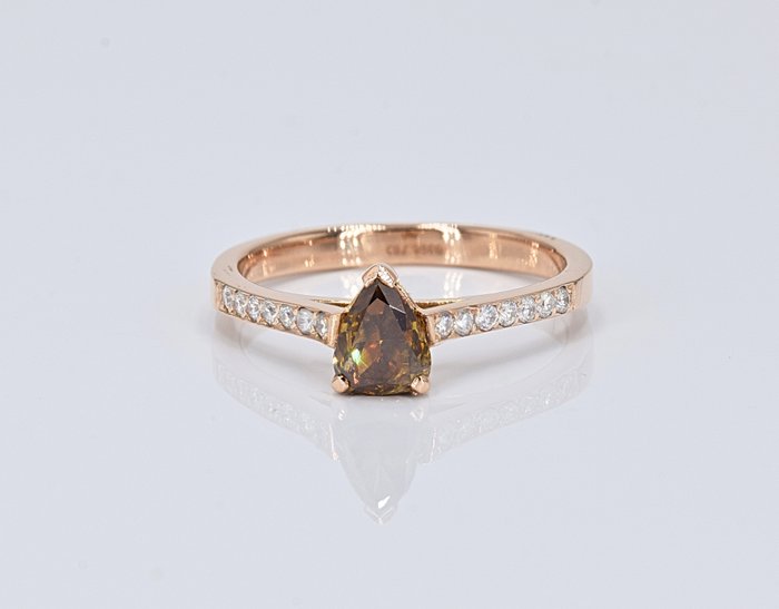 Ingen mindstepris - Ring - 18 kraat Gulguld -  1.15ct. tw. Brun Diamant (Naturfarvet) - Diamant - 1,01 ct central diamant