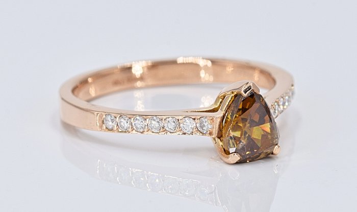 Ingen mindstepris - Ring - 18 kraat Gulguld -  1.15ct. tw. Brun Diamant (Naturfarvet) - Diamant - 1,01 ct central diamant