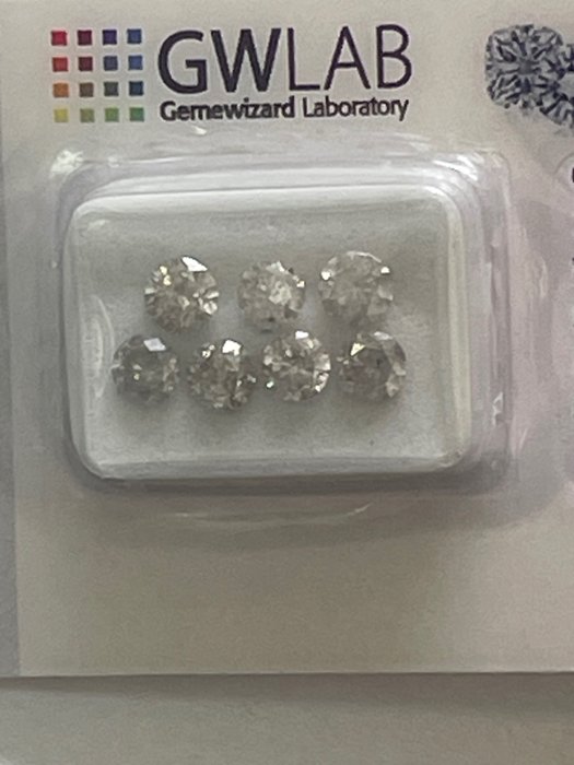 Ingen mindstepris - 7 pcs Diamant  (Natur)  - 2.08 ct - Rund - E, F, G - I2, I3 - Gemewizard Gemological Laboratory (GWLab)