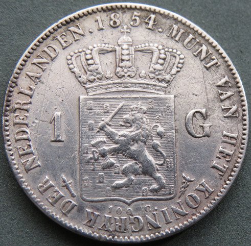 Holland. Willem III. 1 Gulden 1854  (Ingen mindstepris)