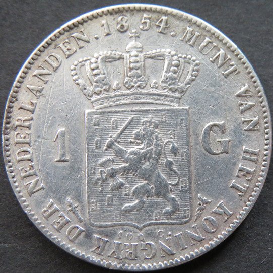 Holland. Willem III. 1 Gulden 1854  (Ingen mindstepris)