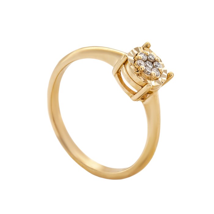 Ingen mindstepris - Ring - 14 karat Gulguld -  0.08ct. tw. Diamant (Natur)