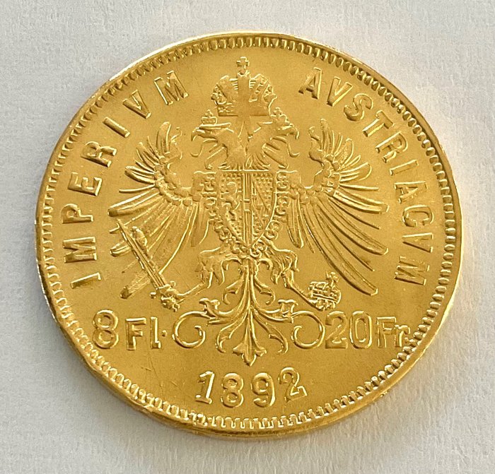 Østrig. 8 Florins/20 Francs 1892 - Franz Joseph I. (Neuprägung)