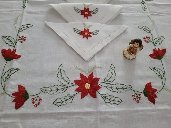 Christmas tablecloth hand embroidered - Dug  - 280 cm - 188 cm