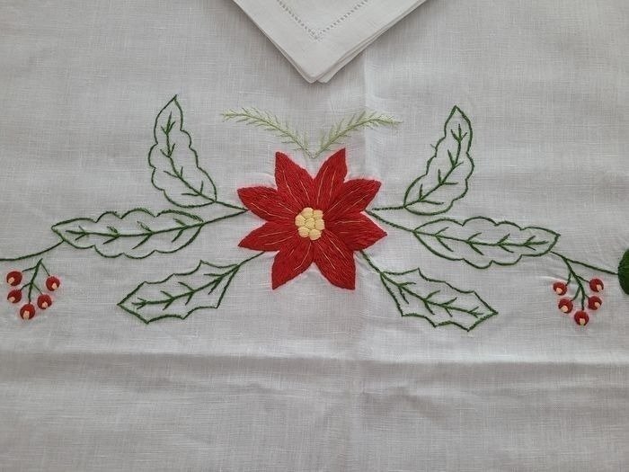 Christmas tablecloth hand embroidered - Dug  - 280 cm - 188 cm