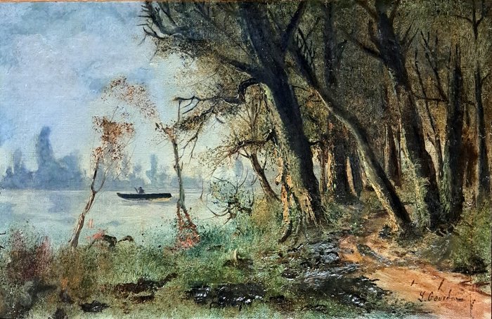 Lucie Gourdon XIXe - Paysage bucolique entre étang et forêt