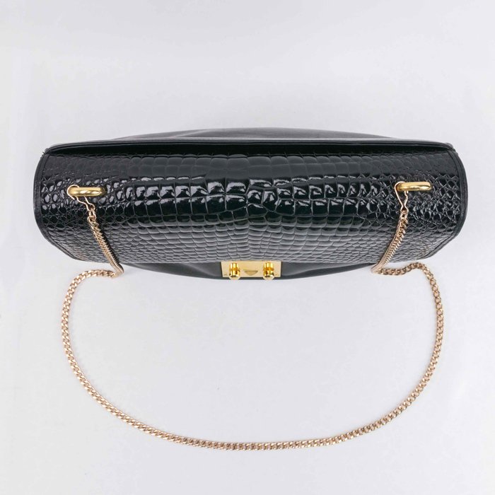 Bally - Crocodile Embossed Lambskin Gold Chain Shoulder Bag - Håndtaske