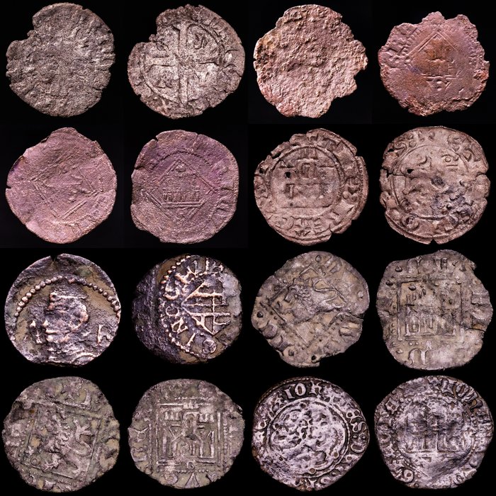 Spanien. Siglos XIII al XV. Lote de 8 monedas atractivo conjunto de monedas medievales de cobre y vellón acuñadas por las monarquias españolas  (Ingen mindstepris)