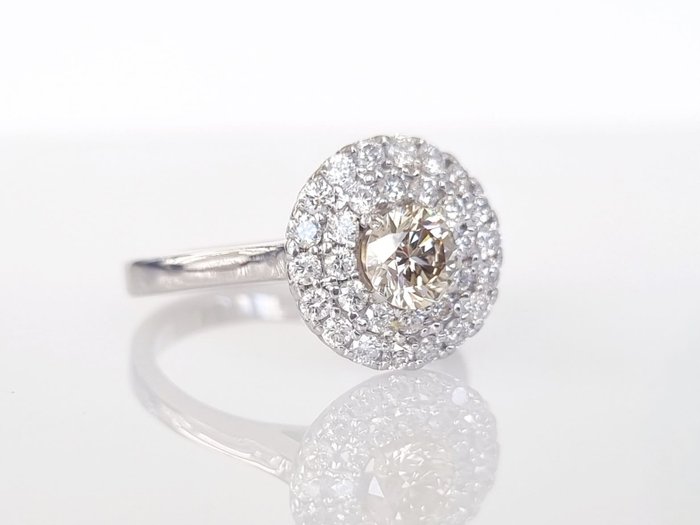 Cocktailring - 14 karat Hvidguld -  104ct tw Diamant (Naturfarvet)