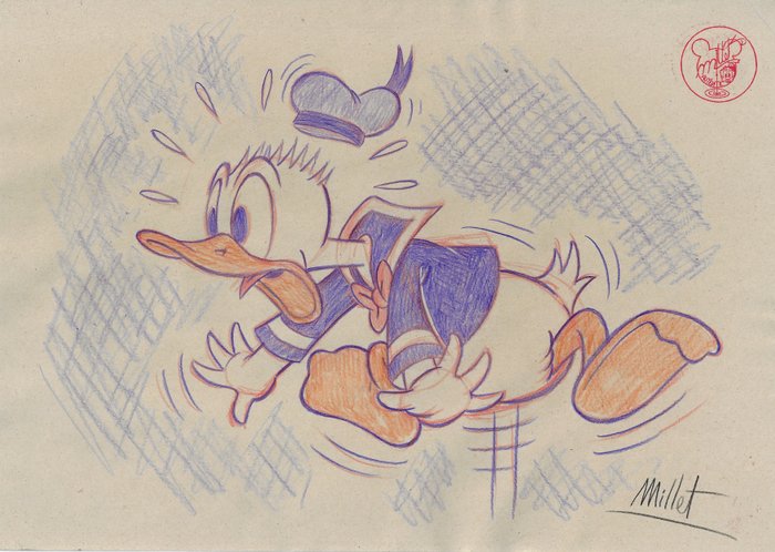 Millet - 1 Colour pencil drawing - Donald Duck - en alerta - 2024