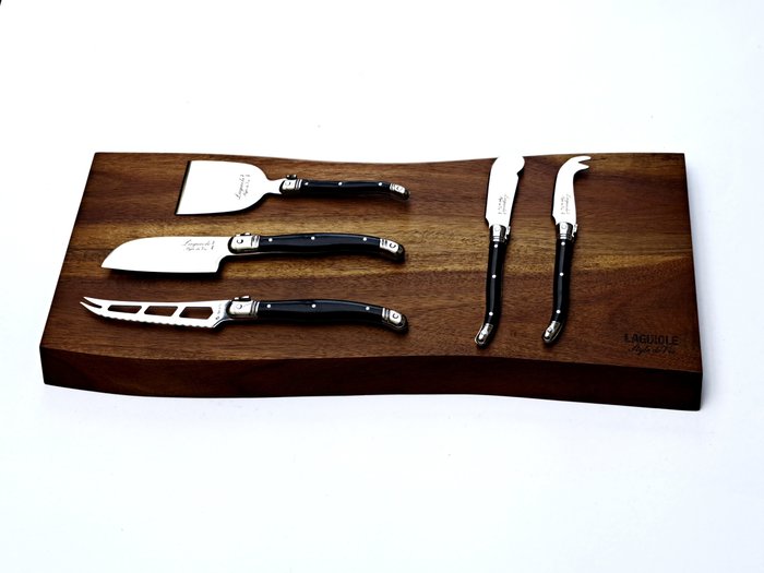 Laguiole - 5x Cheese knives - Acacia Wood Serving Board - style de - Bordknive sæt (6) - Akacie træ