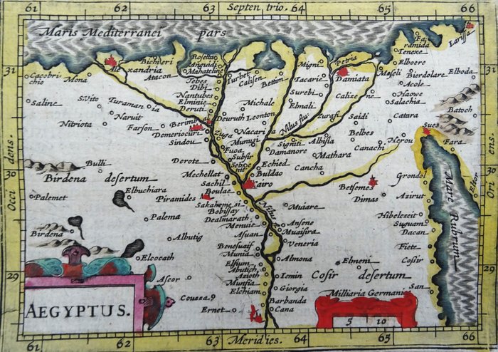 Afrika - Egypten, Kairo, Pyramider, Røde Hav, Nilen....; B. Langenes / P. Bertius / J. Hondius - Aegyptus - 1601-1620