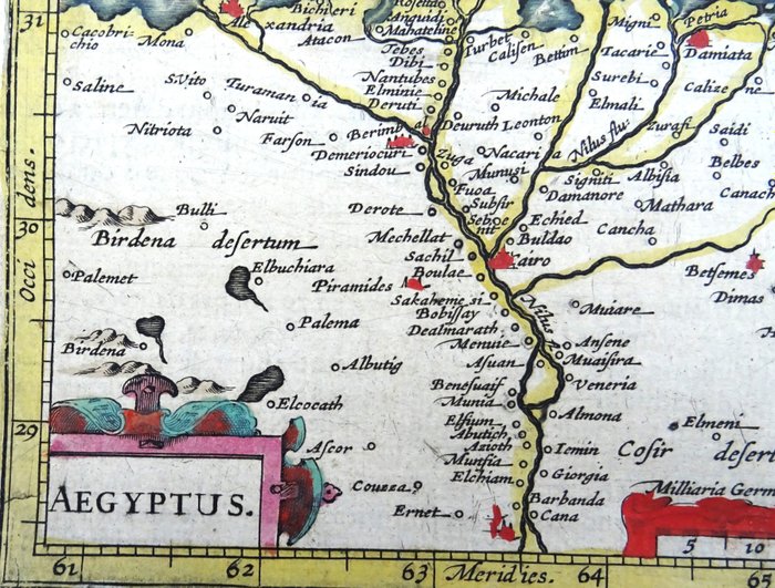 Afrika - Egypten, Kairo, Pyramider, Røde Hav, Nilen....; B. Langenes / P. Bertius / J. Hondius - Aegyptus - 1601-1620