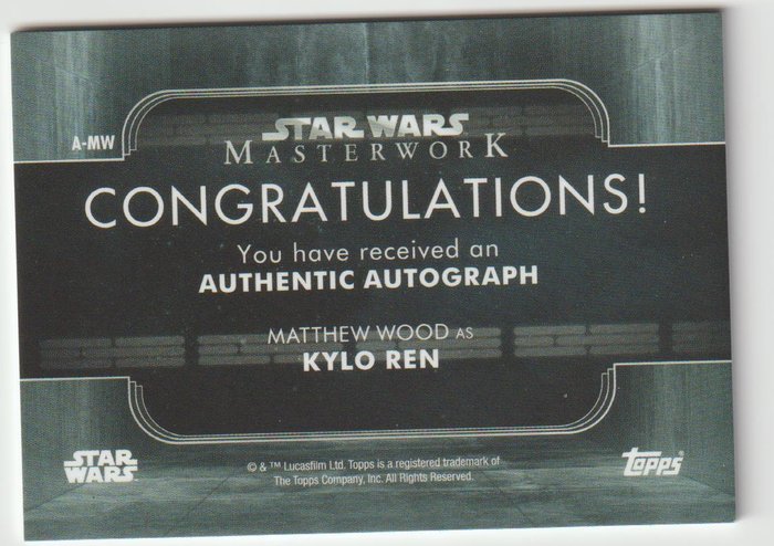 Topps - 3 Card - Star Wars Masterwork 2019/ 2020 - 2x autograph + 1x stamp cards - Kylo Ren Moff Jerjerrod Lando