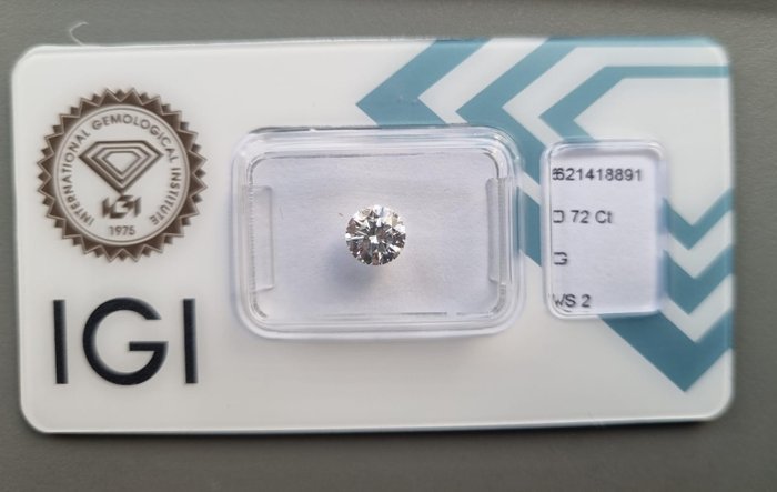 1 pcs Diamant  (Natur)  - 0.72 ct - Rund - G - VS2 - International Gemological Institute (IGI)