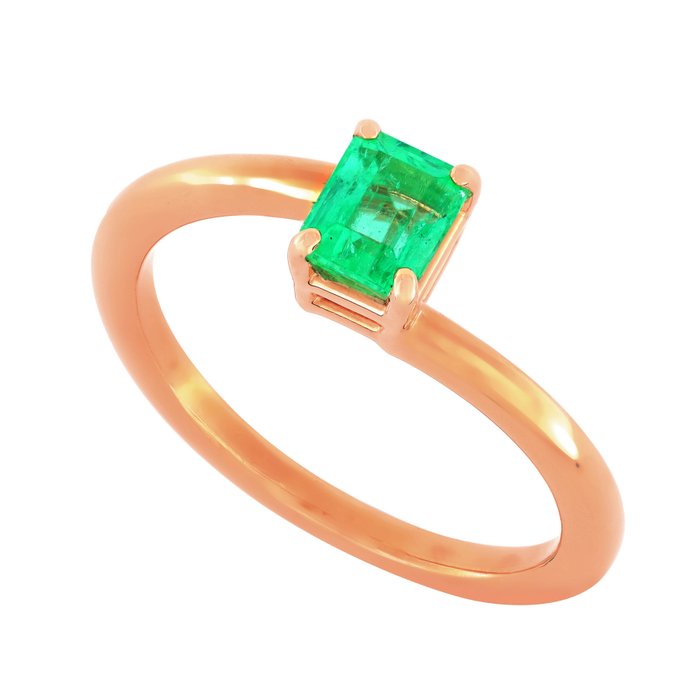 Ring - 14 karat Rosaguld -  0.63ct. tw. Smaragd - Colombiansk smaragdring