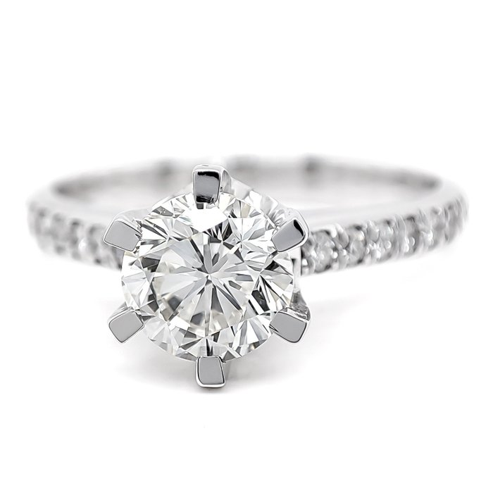 Ring - 14 karat Hvidguld -  1.24ct. tw. Diamant (Natur) - Diamant - V/VS *GRATIS FRAGT*