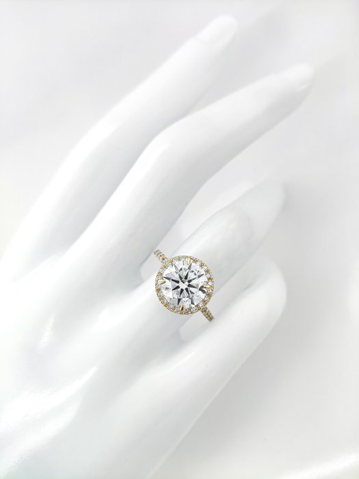 Ring - 14 karat Gulguld -  3.41ct. tw. Diamant (Laboratoriedyrket) - Diamant