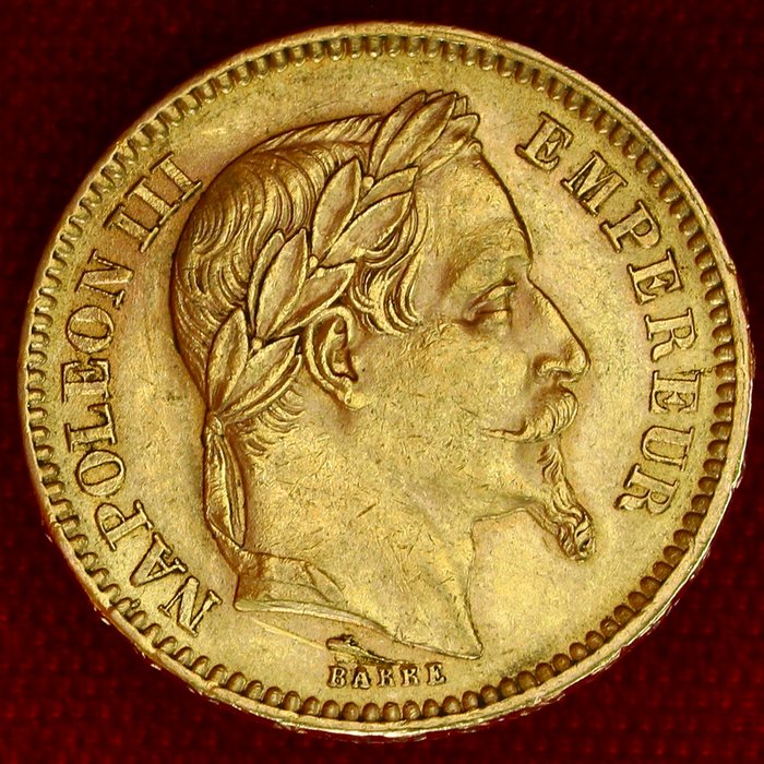 6,45 grams - Guld 900 - 20 Francs Napoleon III - Præget bar